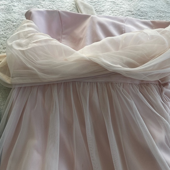 Anthropologie Hitherto Blush Pink Tulle Dress 10 | Bridesmaid Cocktail Bow Back - Picture 12 of 15